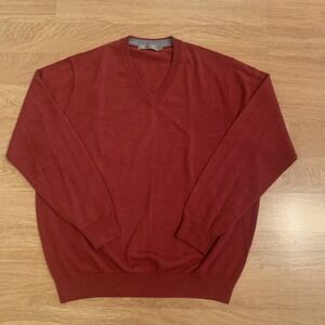 Raffi by Linea Uomo Mens Red‎ L/52 100% Merino Wool Knit Sweater V-Neck Pullover